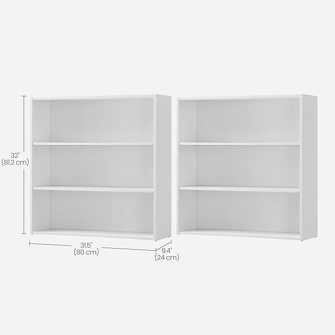 VASAGLE Set of 2 Bookshelves, 31.5 Inches Wide, 3-Tier Open Bookcases with Adjustable Storage Shelves, Floor Standing Units, Cloud White ULBC173T14-2