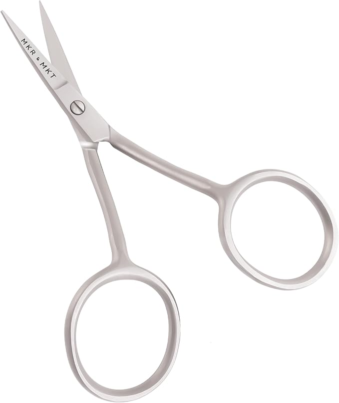 MAKER AND MARKET Small Embroidery 4.5 Inch Scissors Set of 2 Kit - Mini Double Bend Offset Duckbill and Double Bend Long Applique Needlepoint Blade with Pouch Sleeve (Satin)