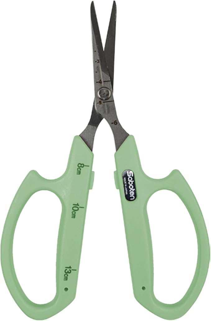 Saboten Stainless Steel Angled Blade Trimming Scissors Green PT-13 160mm Precision Gardening Bonsai and Floral Shears Made in Japan
