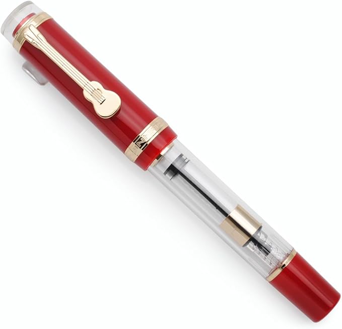 JINHAO 1935 Fountain Pen TIANDAO Series #8 Nib Ink Pen with Guitar-Shaped Clip and Ink Converter (M Nib 0.7mm, Red)