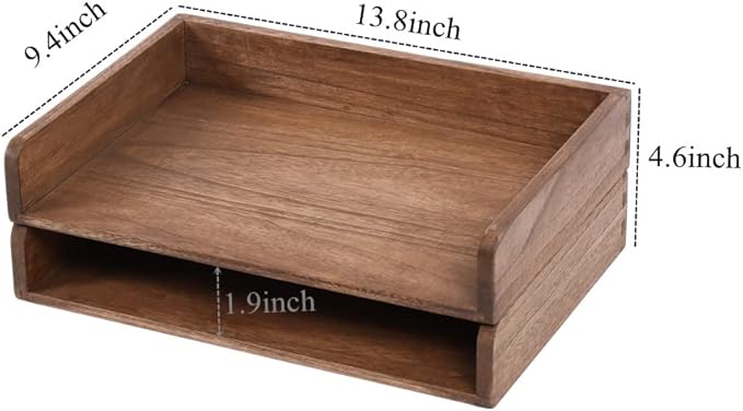 DDYURI Desktop File Trays Stackable Paper Tray for Letter/A4 Size Magazine - Wood Office Document Organizer Shelf - Wooden Folder Organization Rack Desk Tray Pack of 2 Dark(2CTP-DK)