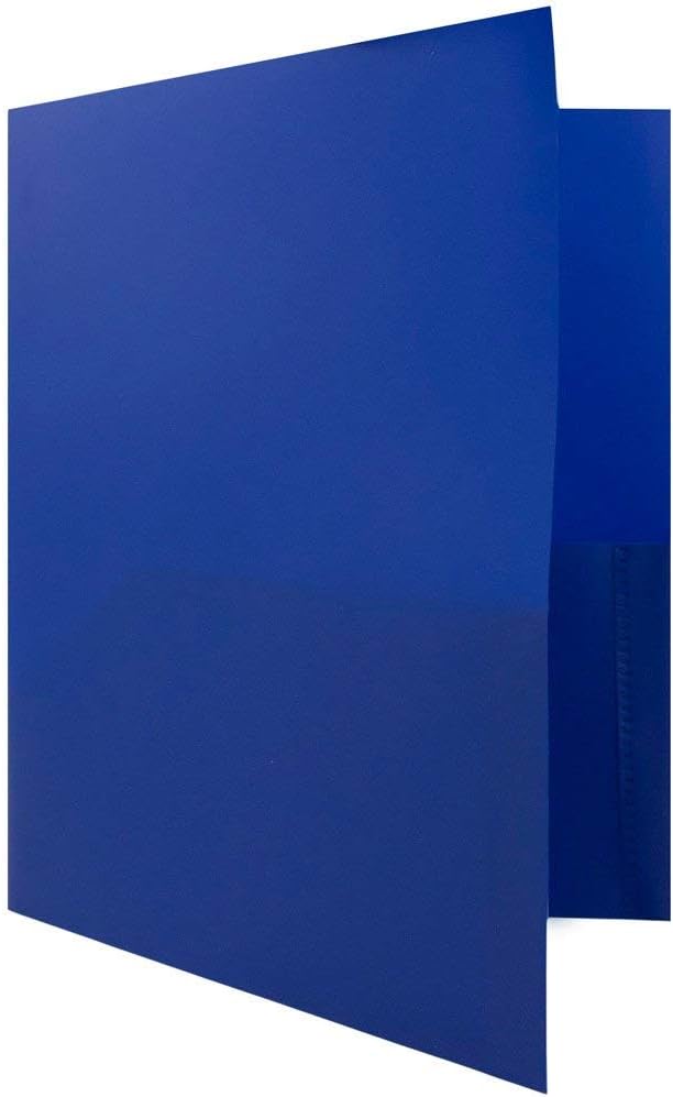 JAM PAPER Plastic Color POP Folders - 2 Pocket Durable Folders with Metal Prongs Fastener Clasps - Dark Blue - 6/Pack