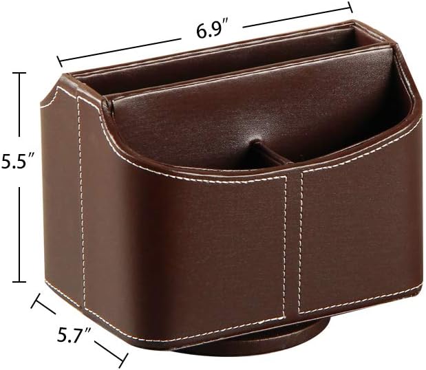 PUSU Remote Control Holder PU Leather 360 Degrees Rotatable Desktop Supply Organizer Storage Box for Controllers Media Stationery Nightstand TV Caddy E-reader iPad Phone Pen/Pencil Cosmetic(Brown)