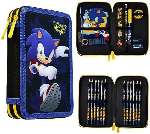 SONIC THE HEDGEHOG Pencil Case for Kids Stationery Set Pens Colored Pencils Mini Notebook School Supplies Gamer Gifts for Boys