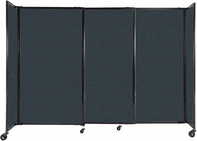Versare Straightwall Sliding Portable Wall Partition | Freestanding Office Dividers | Locking Wheels | Temporary Room Separator | 7'2" Wide x 5' Tall Blue Spruce Fabric Panels