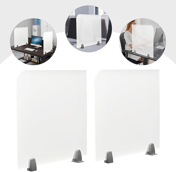 KONKENIE Acrylic Office Privacy Partition Indoor Desk Divider Guard Rectangle Desktop Privacy Panel Privacy Shield Screen for Classroom Office Reception Station Bakery Translucent (23x18x2”,2PCS)