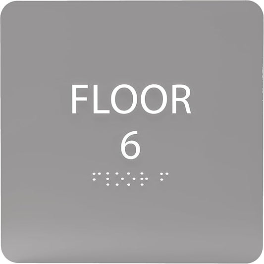 Grey w/White ADA Floor 6 Sign with Braille – Made from Durable Acrylic and Ready to Mount
