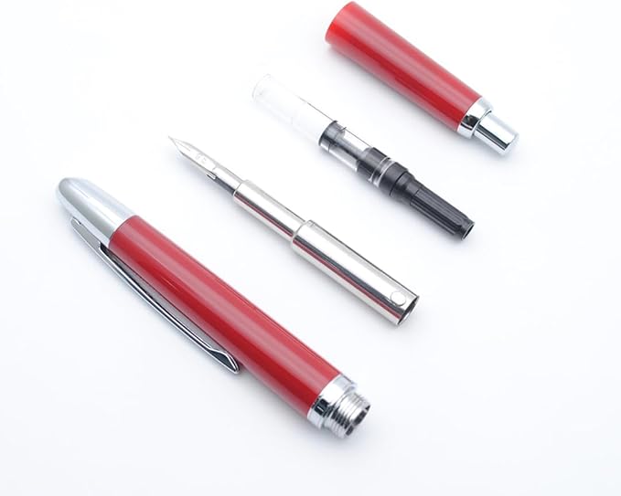 JINHAO 20 Press Fountain Pen, Retractable Capless Resin Pen with Ink Converter (EF Nib 0.4mm, Wine Red)