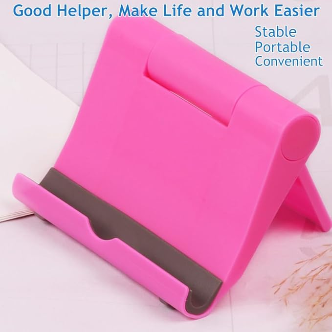 JUSDIQIR Cell Phone Stand for Desk Foldable Cell Phone Holder Desk Tablet Holder Mobile Phone Dock, Multi-Angle Universal Adjustable Tablet Dock (Pink+White)