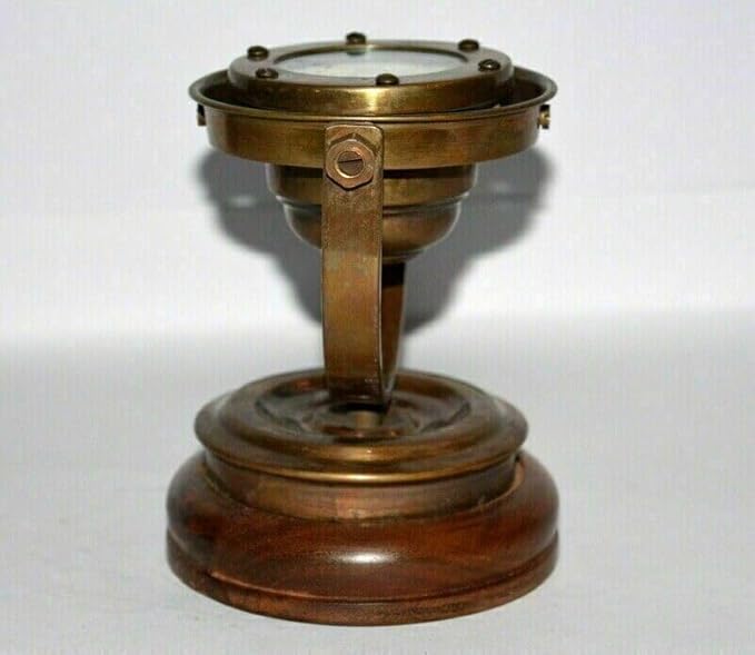 Nautical Brass Gimbal Compass Vintage Style Ship's Binnacle gimballed Compass, Brown