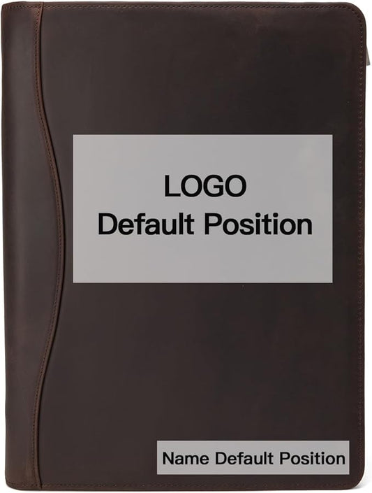 Geslun Personalized Genuine Leather Portfolio, Legal Size 8.5 x 14 Pad Holder, Custom Engraved Business Padfolio for Men Women, Zippered 14" Laptop Organizer, Professional Notepad Folio, Dark Brown