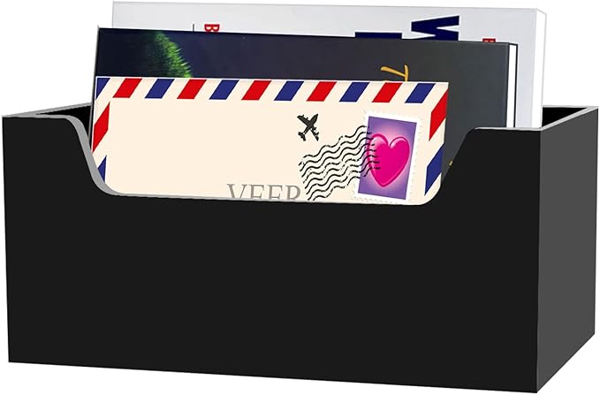 Mail Holder for Table, Acrylic Letter Holder Box for Desk or Wall Mount, Mail Organizer Countertop, Black