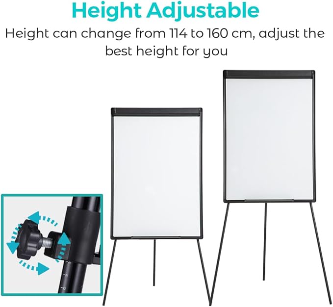 DexBoard 40" x 28" Magnetic Dry Erase Easel Board with Tripod Stand, Height Adjustable Office Presentation Writing Board Easel, Includes 25 Sheets Flip Chart Paper Pad, Magnets & Eraser, Black Frame