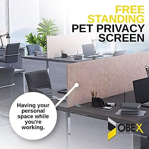 OBEX Free Standing Desk PET Privacy Screen, Table Top Home & Office Furniture Partitions and Dividers, Portable Workstation Freestanding Panels, 18" x 24" Stone
