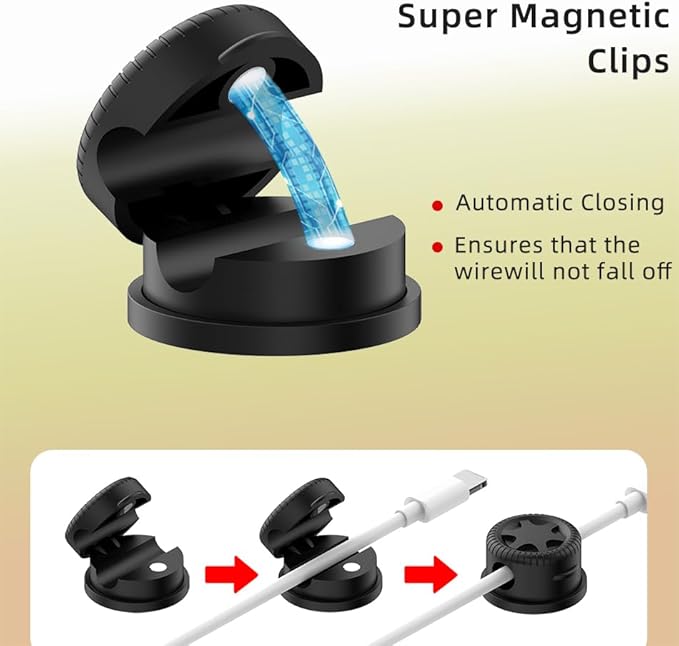 ITUGOU 11PCS Cable Management Cord Holder Organizer, Magnetic Cable Clips Adhesive Wire Keeper, Under Desk for Bedside Nightstand Table Desktop USB Wall Car Office Workspace Accessories (White)