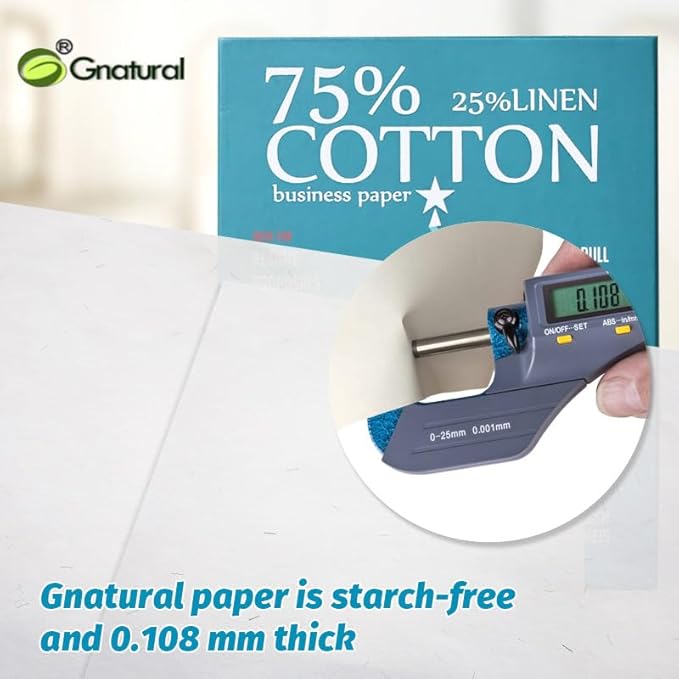 75% Cotton 25% Linen Paper, 85gsm Inkjet Printing Paper, 8.5"x11" White Color Resume Paper,100 Sheets Won't Get Wet Cotton Paper