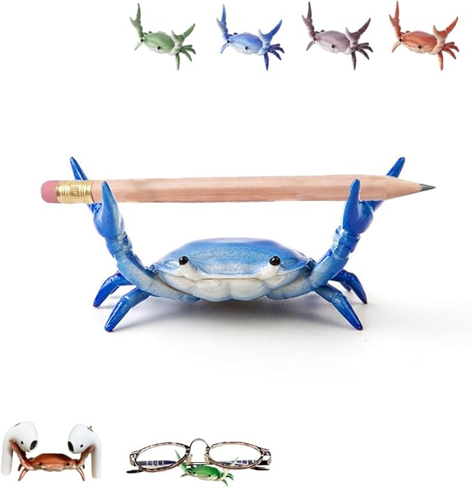 Crab Pen Holder for Desk, Cute Multifunctional Weightlifting Desk Crab Pencil Holder Organizer for Pens, Pencils & Makeup, Funny Desktop Decor Gift for Home Office School (Blue)