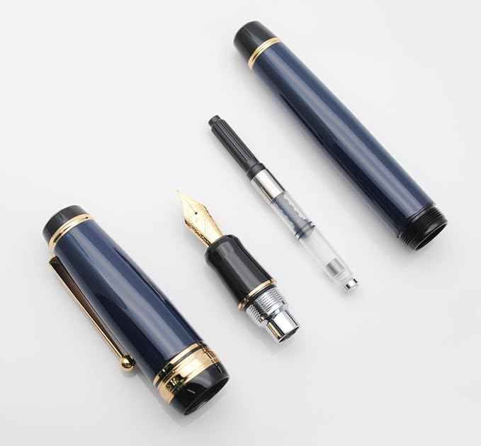 xixixiaozhu Metal Big Fountain Pen Set Medium Nib 0.7mm, Includes Ink Refill Converter, 5 Ink Cartridges & Gift Box (Medium Nib 0.7mm, Dark Blue)