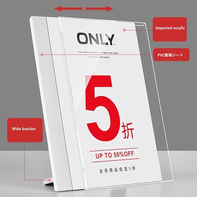 ECKEK Acrylic Sign Holder A3/A4/A5 Menu Displays L Shape Sign Stand Table Top Sign Stand (Vertical A5 148×210mm/ 5.83×8.27 inches)