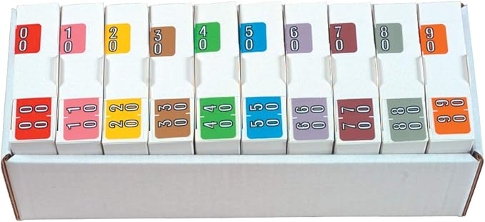 Doctor Stuff - File Folder Labels, Terminal Digit Filing, Consecutive Double Digit Numbers 00-99, Barkley FDDBM Match - BXDM Series Chart Stickers, 1" x 1-1/2", 1 Each of 10 Rolls, 500/Roll