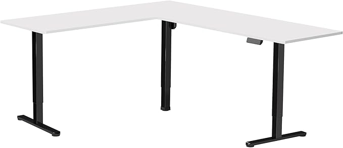 VIVO Electric Corner 84 x 63 inch L-Shaped Standing Desk, Memory Height Adjustment, White Top Black Frame, DESK-E3CTBW-84