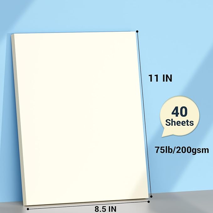 Cardstock 8.5 x 11, Thick Printer Paper 75 lb/200 gsm, 40 Sheets Cream Card Stock, Off White Heavy Card stock, CardStock Paper for Invitations, Diy Cards, Business Cards, Menus, Crafts, Drawing etc