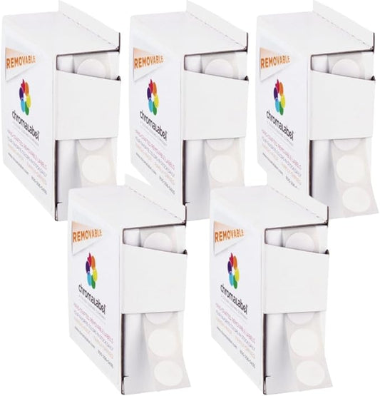 ChromaLabel 1/2 Inch White Circle Sticker Labels, Small Round Easy Peel Price Stickers, Removable Dot Labels for Color Coding, 1000 Stickers per Dispenser Box - Case of 5