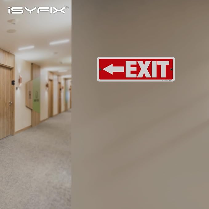 iSYFIX Exit Signs 6 Pack 12x4 Inch with Directional Left Arrows - Rust Free Aluminum, Laminated for UV, Weather, Scratch Resistance - Ideal for Offices, Schools, Theaters, Restaurants