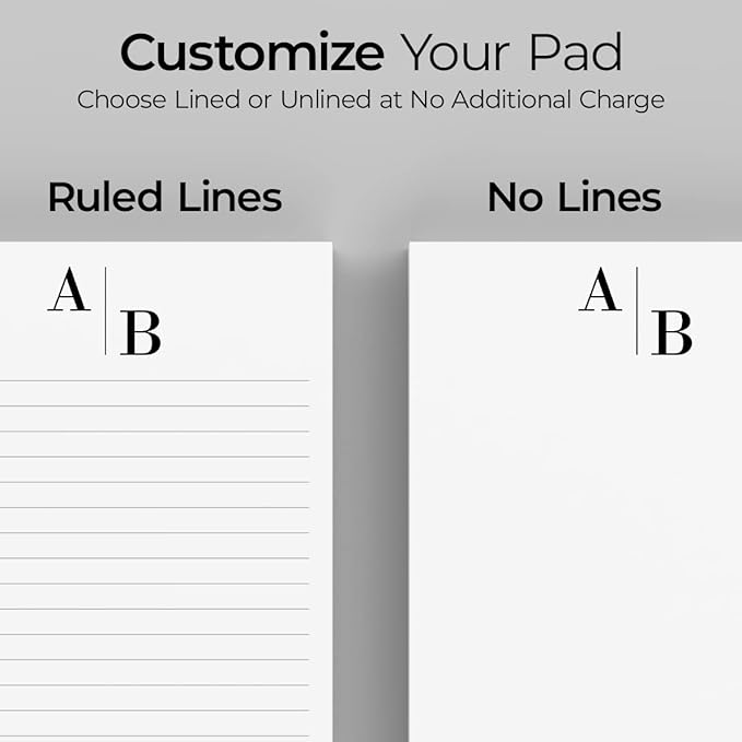 PrintPPS Personalized Monogram Notepads with your 2 Initials Diagonally - 4 Pack Gift Set of 5 x 7 @ 50 Sheets Per Pad - Optional Ruled Lines - Custom Stationery For To Do Checklists, and Gifts