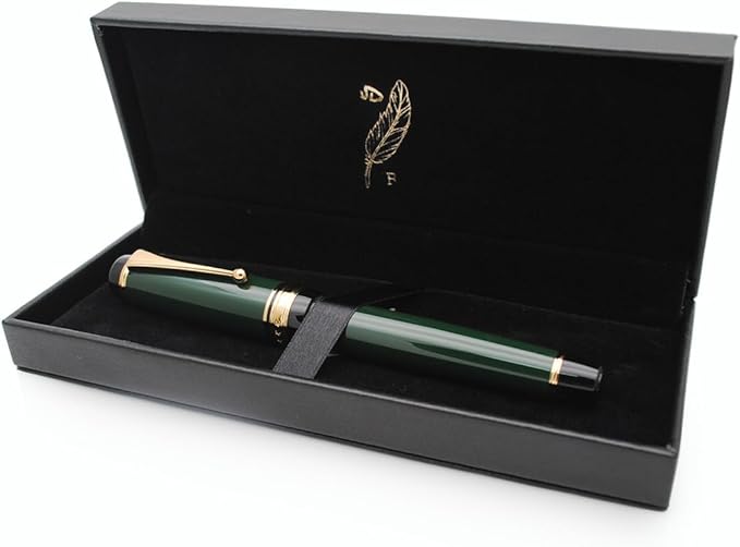 xixixiaozhu Metal Big Fountain Pen Set Medium Nib 0.7mm, Includes Ink Refill Converter, 5 Ink Cartridges & Gift Box (Medium Nib 0.7mm, Green)