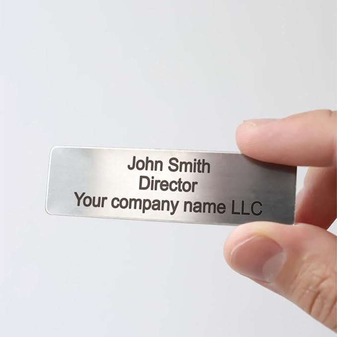 Custom Engraved Name Tag Badges Identification Personalized with Pin or Magnetic Backing, Metal Name ID for Clothing Brushed Gold & Silver Plates with Black Letters for Business or Employees