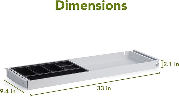 PERFECT POSTURE Under Desk Storage Drawer With Lock – Slim Pen & Pencil Drawer for Regular & Sit-Stand Standing Desks, White (33” x 9.4”)