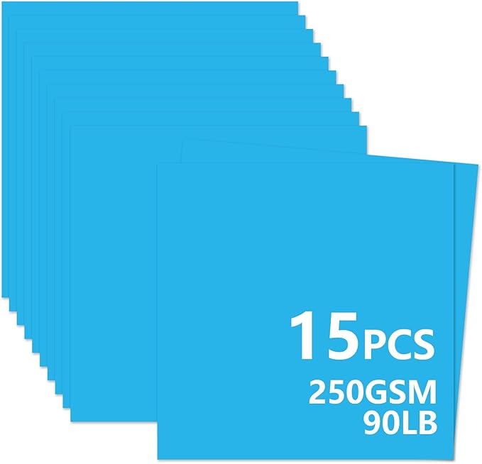 15 Sheets Blue Cardstock 12"x12",250gsm/90lb Heavyweight Cover Cardstock Paper, Thick and Smooth Card Stock Perfect for Card Making, Scrapbooking and Crafts