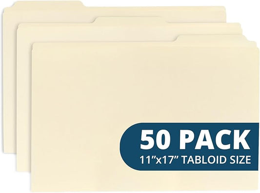 Blue Summit Supplies 11x17 Folders for Blueprints, Plans, Drawings, and Construction, Manila 11x17 File Folders, Bulk 50 Pack
