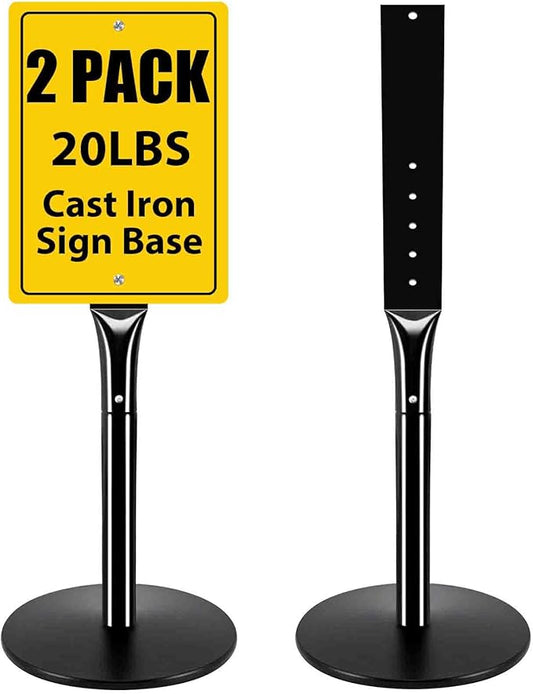 INNOVSIGN Heavy Duty Cast Iron Sign Post With 12" Diameter Bottom Round Base, 48" Movable Stand for Hanging Signs, 2-Pack