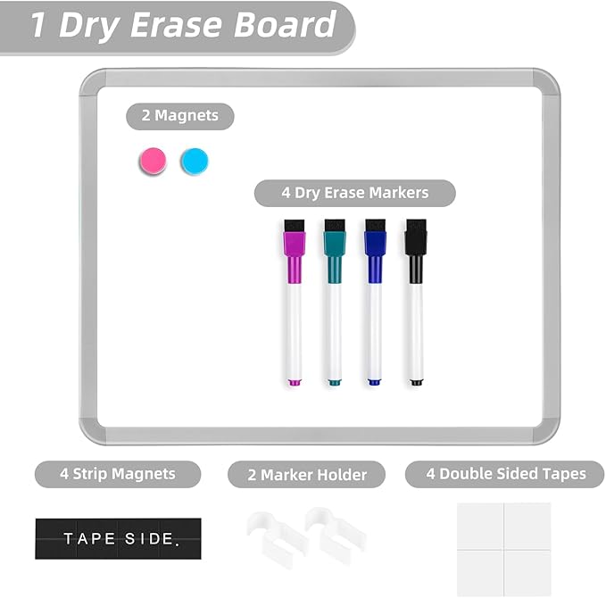 VUSIGN Small White Board Dry Erase, 14'' x 11'' Magnetic Dry Erase Board, Mini Whiteboard with Markers for Students, Fridge, Wall, Locker