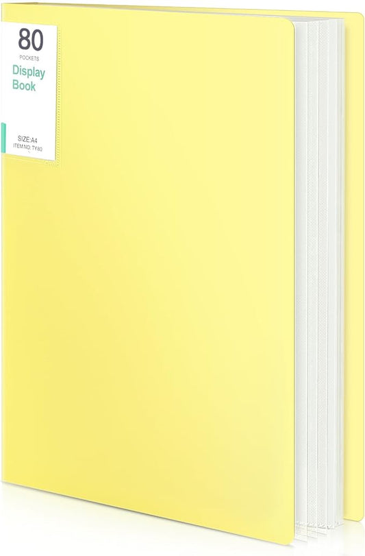 Phyxin Portfolio Binder, 80-Pocket Portfolio Folder 8.5" x 11", Displaying 160 Page Binder with Plastic Sleeves, Plastic Folders for Women & Men, Students, Teachers, Yellow