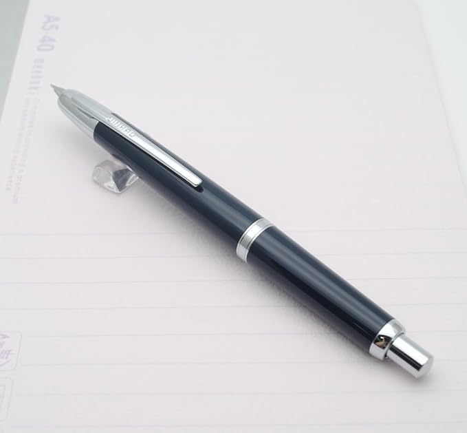 JINHAO 20 Press Fountain Pen, Retractable Capless Resin Pen with Ink Converter (EF Nib 0.4mm, Dark Blue)