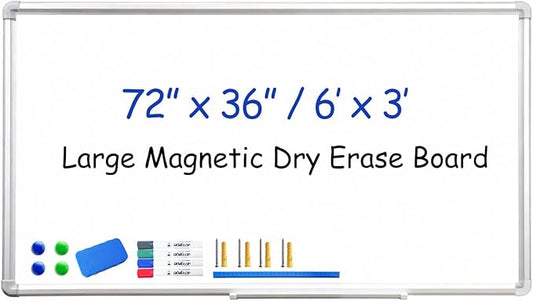 DEVELOP Large Magnetic Dry Erase Board 36 x 72 Inch, 3' x 6' Wall Mounted White Board with Aluminium Frame & Detachable Marker Tray, Magnetic Whiteboard for Home School Office