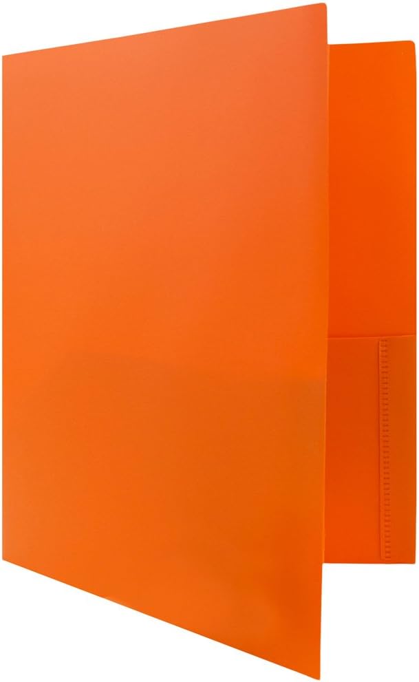 JAM PAPER Plastic Color POP Folders - 2 Pocket Durable Folders with Metal Prongs Fastener Clasps - Orange - Bulk 96/Pack