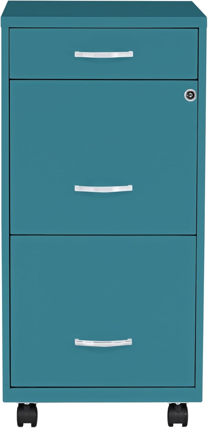 Lorell LYS SOHO Box/File/File Teal Mobile Cabinet, 3 Drawer