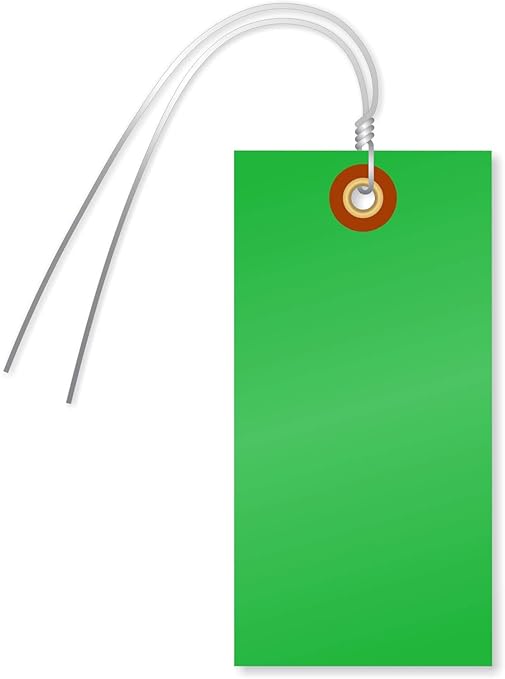 SmartSign (Pack of 100) 4.75 x 2.375 inch Blank Tyvek Shipping Tags with Pre-Attached Wires (Size - 5), 8 mil Plastic, Green, Made in USA