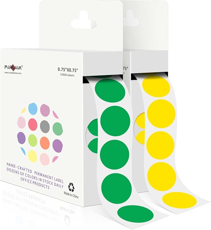PARLAIM 2 Rolls 2000PCS 3/4" Round Circle Color-Code Dot Stickers,2 Color Style Colorful Coding Label Sticker for Home Office Classroom(Green+Yellow)