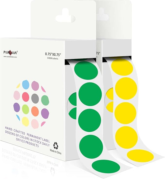 PARLAIM 2 Rolls 2000PCS 3/4" Round Circle Color-Code Dot Stickers,2 Color Style Colorful Coding Label Sticker for Home Office Classroom(Green+Yellow)