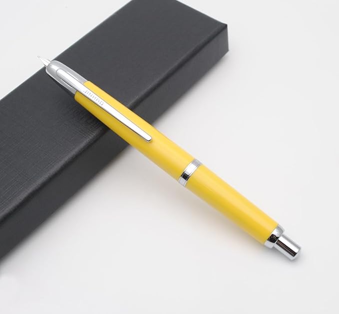 JINHAO 20 Press Fountain Pen, Retractable Capless Resin Pen with Ink Converter (EF Nib 0.4mm, Lemon Yellow)