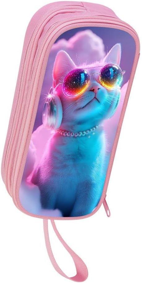 HiGaits Pencil Case for Boys,Multi-Slot Large Capacity Pencil Pouch with Soft Zipper, Durable Pen Box Pink Cat