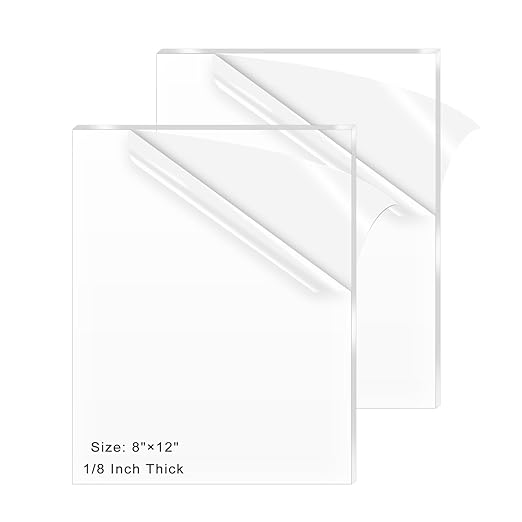 2 Pack 8x12 Inch Acrylic Sheet 1/8" Thick, Cast Acrylic Sheet, Clear Plexiglass Sheets, for Craft Projects, Display Cases, Signs, Photo Frame