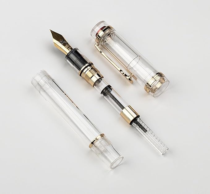 JINHAO 1935 Fountain Pen TIANDAO Series #8 Nib Ink Pen with Guitar-Shaped Clip and Ink Converter (F Nib 0.5mm, Transparent)