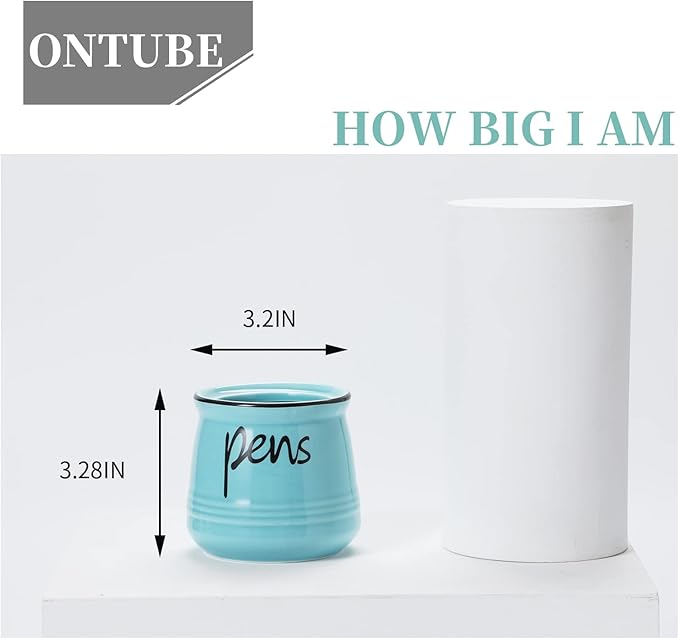 ONTUBE Porcelain Pens Holder Stand,Ceramic Pencils Holder (Turquoise)