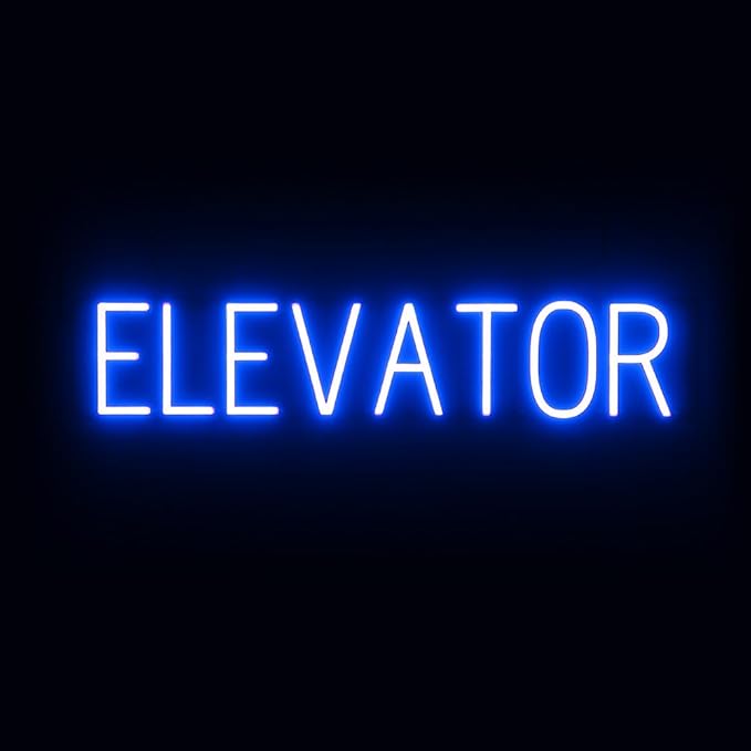 SpellBrite ELEVATOR Sign | Directional Sign with Neon Look, Blue LED Light Source | 31.1" x 6.3"
